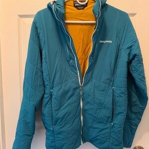 Patagonia Blue Jacket with Yellow Lining